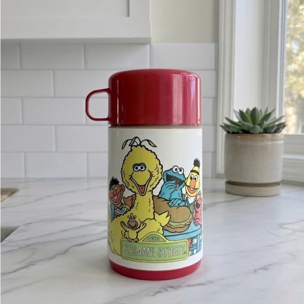 Vintage 1970s Sesame Street Aladdin Thermos Big Bird Bert Ernie Cookie Monster